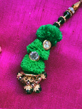 Load image into Gallery viewer, Green and gold bejewelled tassle Earrings
