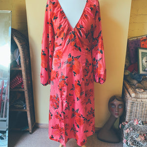Pretty red and pink silk summer dress UK 12