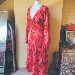 Pretty red and pink silk summer dress UK 12