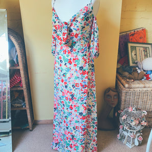 Floral Summer Maxi dress with puff sleeves and bow