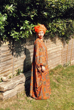 Load image into Gallery viewer, Orange and pink leopard print Kaftan Dress with pom pom trim
