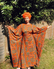 Load image into Gallery viewer, Orange and pink leopard print Kaftan Dress with pom pom trim
