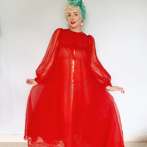 Richards Shops - Red Sheer Nylon Frill Dress / bed jacket