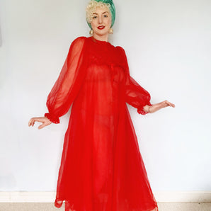 Richards Shops - Red Sheer Nylon Frill Dress / bed jacket