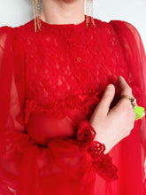 Load image into Gallery viewer, Richards Shops - Red Sheer Nylon Frill Dress / bed jacket
