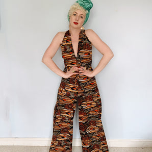RARE 70s Flared lava Print Jumpsuit *PERSONAL COLLECTION*