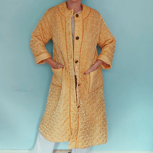 Shiny Yellow quilted 60s Housecoat - Size Medium