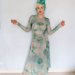 Zap Lolly Tie-dye ruched mesh sheer Dress