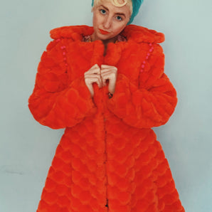 Orange honeycomb faux fur Jacket by LOM Fashion