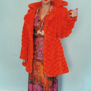 Orange honeycomb faux fur Jacket by LOM Fashion