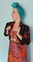 Load image into Gallery viewer, Velvet 80s bolero - golds, reds burgundy Size 10-12
