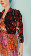 Load image into Gallery viewer, Velvet 80s bolero - golds, reds burgundy Size 10-12

