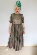 Load image into Gallery viewer, Holographic iridescent Glitter Silver Purple Green Dress
