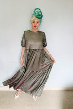 Load image into Gallery viewer, Holographic iridescent Glitter Silver Purple Green Dress
