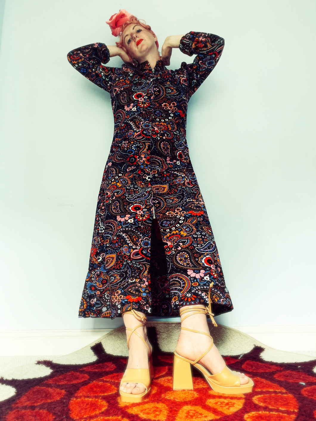 Vintage 60S psychedelic print Housecoat - Size 8-10