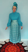 Load image into Gallery viewer, Richards Shops Blue Vintage Brocade Maxi Dress Size 10
