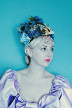 Load image into Gallery viewer, Vintage blue floral bejewelled origami Beaded Pearl Crown
