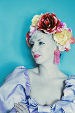 Load image into Gallery viewer, Floral Party pink, Yellow, White Reversible Headdress /flower Crown
