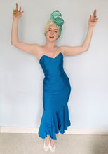Load image into Gallery viewer, Blue Ribbed Strapless Dress - Vintage Miss Selfridge
