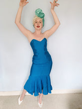 Load image into Gallery viewer, Blue Ribbed Strapless Dress - Vintage Miss Selfridge
