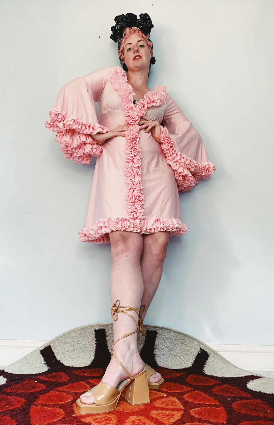 60s Baby Pink Ruffle Dress RARE!