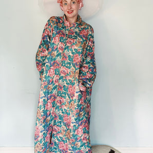 Vintage 80S Floral print oversized Housecoat - Size Large