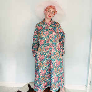Vintage 80S Floral print oversized Housecoat - Size Large