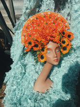 Load image into Gallery viewer, Giant orange fan Frida floral statement headdress / headpiece / crown
