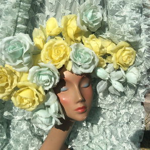 Pastel Rose Yellow Blue vintage headdress / crown