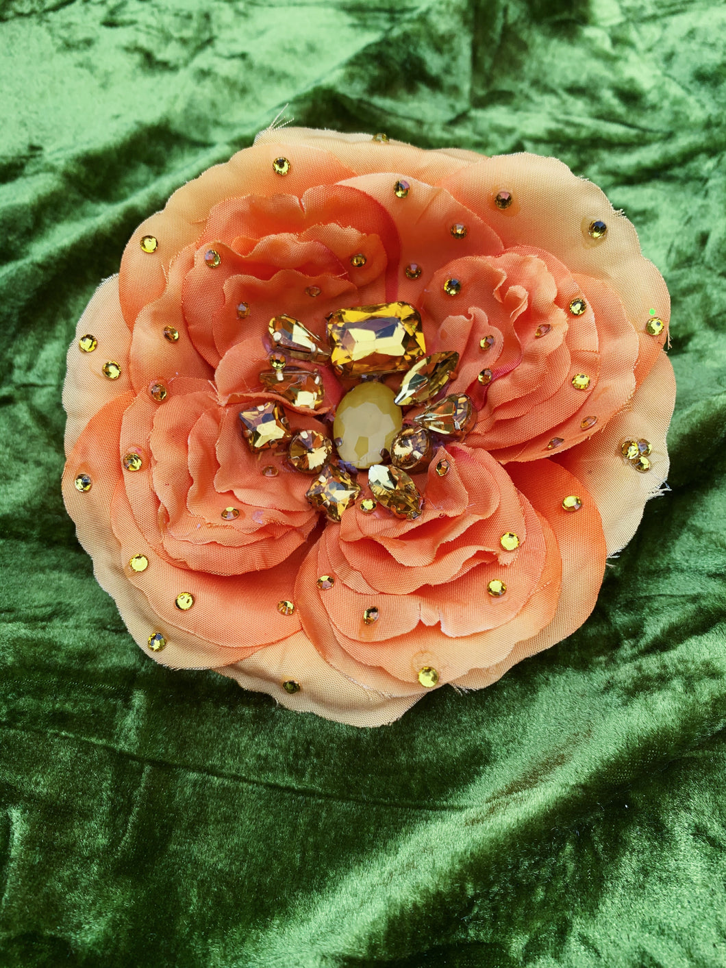 Artificial Cabbage Rose Brooch in Peachy Orange