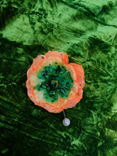 Load image into Gallery viewer, Silk Ranunculus Flowers Orange Green Bejewelled Brooch
