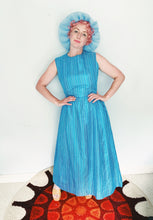Load image into Gallery viewer, Glitter striped Blue and Silver Striped 60s Maxi Dress
