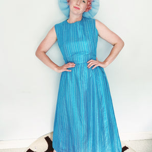 Glitter striped Blue and Silver Striped 60s Maxi Dress