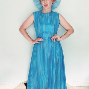 Glitter striped Blue and Silver Striped 60s Maxi Dress