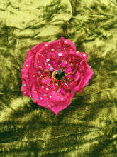 Load image into Gallery viewer, Heavily Bejewelled hand-stitched Rose fuchsia Brooch
