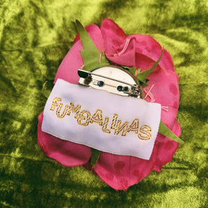 Heavily Bejewelled hand-stitched Rose fuchsia Brooch