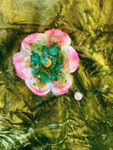 Load image into Gallery viewer, Silk Ranunculus Flowers Pink/Green Bejewelled Brooch
