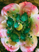 Load image into Gallery viewer, Silk Ranunculus Flowers Pink/Green Bejewelled Brooch
