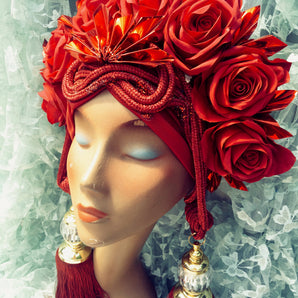 Red Roses Tassel Turban