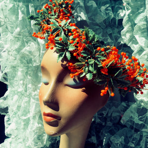 Orange buds vintage flower reversible headpiece
