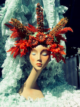 Load image into Gallery viewer, Red Wildflower floral headdress / Autumnal / tribal / flower crown / headdress
