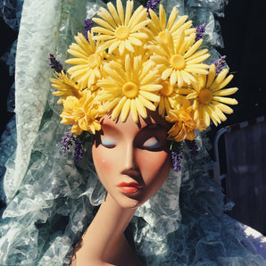 Yellow 60s daisies and Lavender Vintage Flower Headdress