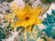 Load image into Gallery viewer, Marie Curie Large Yellow bejewelled Daffodil Pearl Pin Brooch
