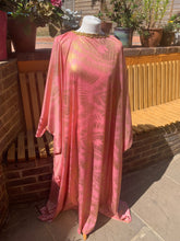 Load image into Gallery viewer, Baby Pink and Gold metallic stretch Kaftan Dress
