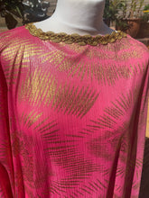 Load image into Gallery viewer, Cerise Pink and Gold metallic stretch Kaftan Dress
