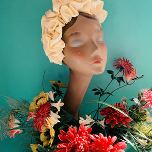 Lemony Cream Silk Ruffle headband - Shine-Sheen finish - ASYMMETRICAL style