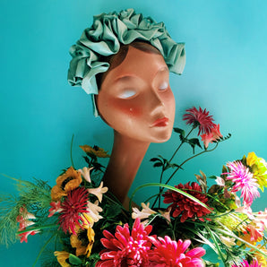 Green Silk Ruffle headband - Shine-Sheen finish - FULL style