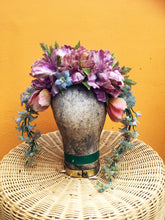 Load image into Gallery viewer, Vintage floral Headdress in lavenders and pastel shades
