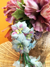 Load image into Gallery viewer, Vintage floral Headdress in lavenders and pastel shades

