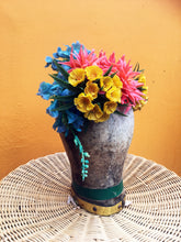 Load image into Gallery viewer, Vintage flowers Headdress in coral blue and yellow
